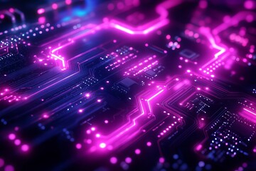 Poster - A computer chip with a purple background. Background Isolate of teachnology.