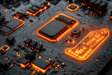 Poster - A computer chip with a glowing number 1 on it. Background Isolate of teachnology.