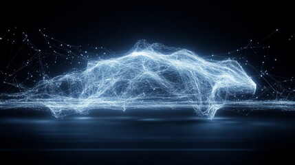 Abstract Futuristic Car Design Depicting Automotive Innovation in Networked Mobility and Connectivity.