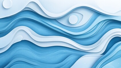 Poster - Abstract Blue Waves: Layered Paper Design with Subtle Texture and Depth, Creating a Calming Visual Experience.