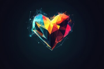 Wall Mural - Abstract polygonal heart with vibrant colors surrounded by a network