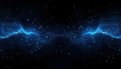 Poster - Blue Particles Flowing Dynamically Across Dark Background, Creating an Abstract and Futuristic Vibe. Perfect for Sci-Fi or Tech Projects.
