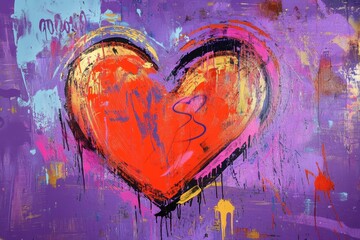 Wall Mural - Abstract vibrant painting displays a heart shape with artistic brushstrokes