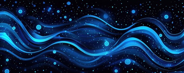 Poster - Abstract Blue Waves with Glowing Particles: Night Sky Digital Art