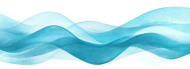 Poster - Abstract Teal Waves Flowing Seamlessly Across White Background, Creating a Serene and Elegant Design. Ideal for Various Applications.