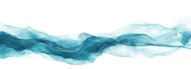 Poster - Abstract Teal Waves Flowing Seamlessly Across White Background, Creating a Serene and Calming Visual Masterpiece for Design Inspiration.