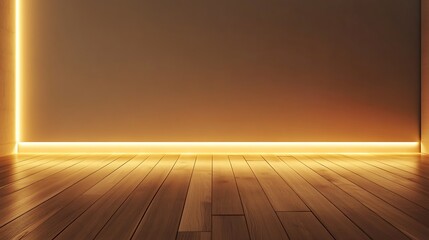 Canvas Print - Minimalist room with warm LED lighting on wall and floor.