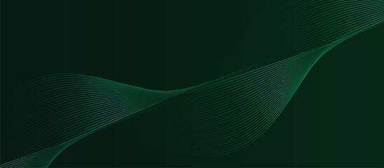 Wall Mural - Dark Green Abstract Wave Background with Curved Lines