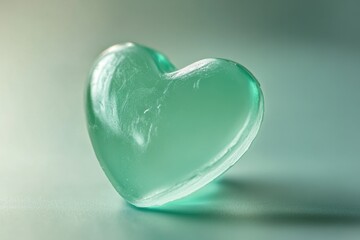 Canvas Print - A translucent green heart shaped piece of candy is displayed