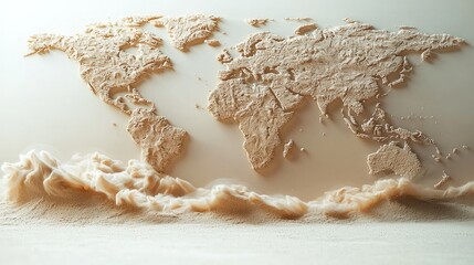 Aufkleber - World map made out of sand particles floating in mid air over a light neutral studio background.