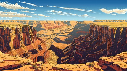 Wall Mural - A scenic view of the Grand Canyon with a blue sky and clouds.