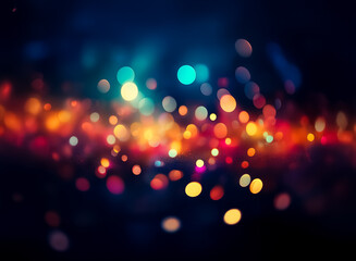 Wall Mural - a dark background is illuminated by a vibrant display of bokeh lights. blurred circles of light in b