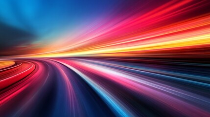 Poster - abstract light trails on a highway at night, vibrant motion blur. futuristic travel and technology concept