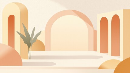 Poster - Artistic minimalist architecture scene modern gallery digital illustration soft colors wide angle contemporary design
