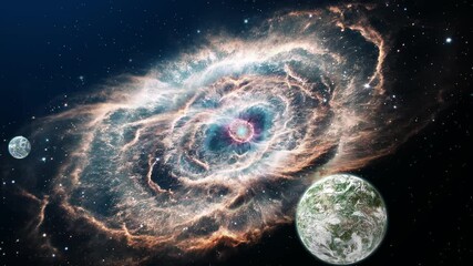 Wall Mural - Beautiful crab nebula in the deep space with white planets, sci-fi space	
