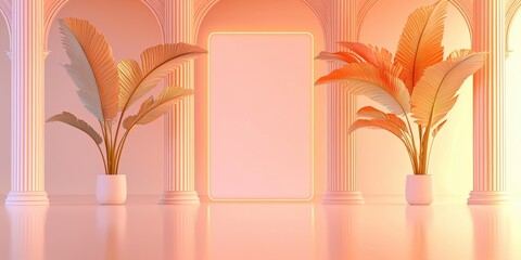 Poster - Elegant plant display in minimalist interior with soft lighting modern design indoor space