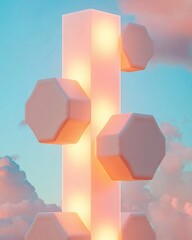 Poster - Abstract hybrid structure futuristic landscape digital art soft lighting elevated perspective modern design concept