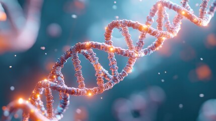 Poster - futuristic conceptual design of vaccine-infused dna strand pulsating with light in abstract molecula