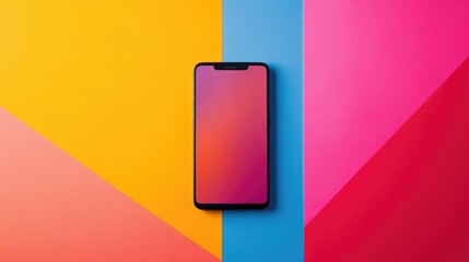 Poster - A beautiful smartphone placed against a bold, multicolor backdrop, emphasizing its sleek design and cutting-edge technology in a stylish mockup