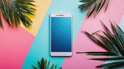 Poster - A beautiful smartphone with a clean design, set against a dynamic multicolor background, offering a fresh and modern mockup look