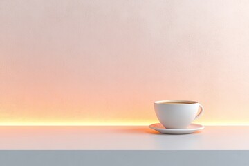 Poster - modern minimalist workspace with gender-neutral aesthetic featuring sleek desk cup of coffee and soft ambient lighting