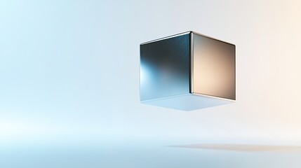 Poster - sleek 3d-rendered metallic cube with smooth beveled edges floating in empty white space soft ambient lighting copy