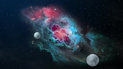 Wall Mural - Sci-fi space with white planet and fictional god eye nebulae on the deep space