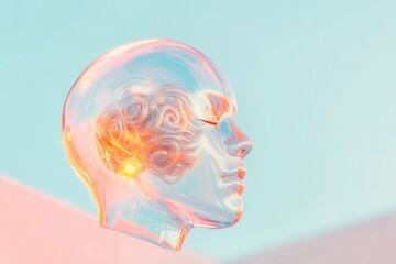 Aufkleber - surreal composition featuring floating transparent head with swirling thoughts inside representing deep psychology