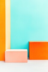Poster - vibrant minimalist design showcasing variety of colorful geometric shapes on solid background featuring ample copy