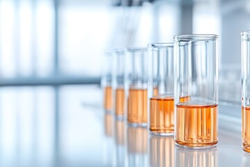 Poster - clean and modern genetic engineering lab with transparent storage tubes filled with bioengineered samples arranged