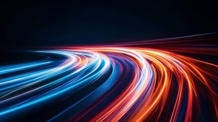 Poster - dynamic light trails on a dark road, abstract motion concept