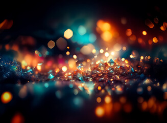Wall Mural - abstract blurry image of bokeh lights in orange, blue, and dark tones. bright spots scattered sugges