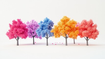 Aufkleber - A collection of 3D animated trees with bright, lively colors, isolated on a crisp white background, offering a playful and modern design vibe