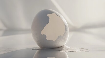 Poster - A cracked eggshell, revealing the pure creamy white inside, set against a simple background, evoking freshness, purity, and natural beauty