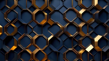 Poster - A gold and blue patterned wall with a gold border