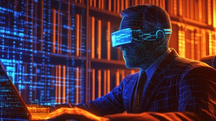 Poster - Innovative digital transformation event showcasing virtual reality technology corporate office environment futuristic perspective enhancing business efficiency