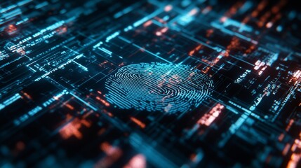 Poster - Digital security action exploring fingerprint technology in cybersecurity futuristic digital environment high-tech viewpoint innovation concept