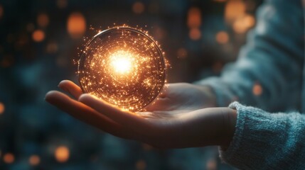 Poster - Mystical energy sphere enchanted forest digital art ethereal realm close-up exploration of cosmic forces