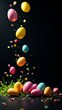 © Olga - Easter eggs falling from top to bottom on a black background, space for advertising, text, words