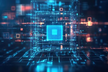 Poster - Intricate Computer Circuitry Displayed Against a Deep Blue Background Highlighting Modern Technology and Innovation in Digital Design and Engineering