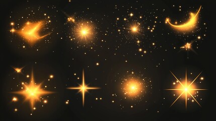 Poster - Bright golden stars and celestial symbols against a dark night sky in a cosmic composition