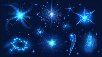 Poster - Bright blue cosmic stars and glowing elements against a dark background create a stunning visual display of light and energy