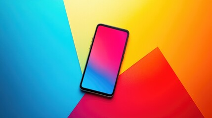 Poster - A modern smartphone displayed against a vibrant, multicolor background, showcasing the sleek design and dynamic technology in a creative mockup