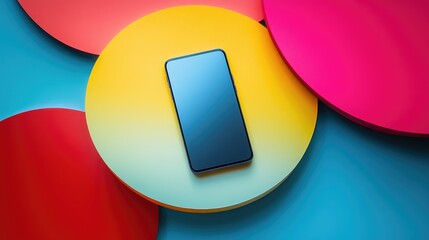 Poster - A modern smartphone displayed against a vibrant, multicolor background, showcasing the sleek design and dynamic technology in a creative mockup