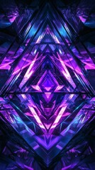 Fototapete - Abstract 3D geometric design layered purple and blue triangles forming a fractal pattern The design is illuminated by glowing edges creating a mesmerizing visual with rich texture and depth