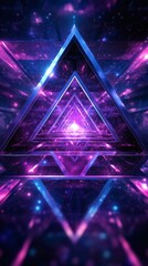 Fototapete - Abstract 3D geometric design layered purple and blue triangles forming a fractal pattern The design is illuminated by glowing edges creating a mesmerizing visual with rich texture and depth