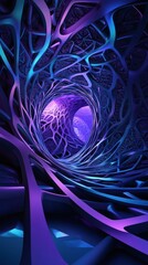 Fototapete - Abstract 3D geometric design intricate purple and blue structures forming an endless tunnel The shapes twist and overlap creating a sense of depth and movement in this dynamic visual