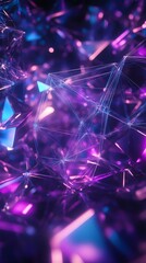 Fototapete - Abstract 3D render a web of purple and blue geometric forms suspended in space The shapes are interconnected by glowing lines creating a futuristic design full of movement and energy