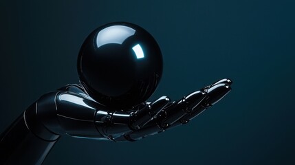 Poster - A robotic hand holding a black ball