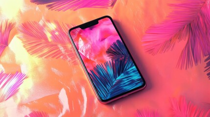 Aufkleber - A smartphone mockup with a vibrant multicolor background, showcasing the device in a trendy and artistic setting, highlighting its modern features